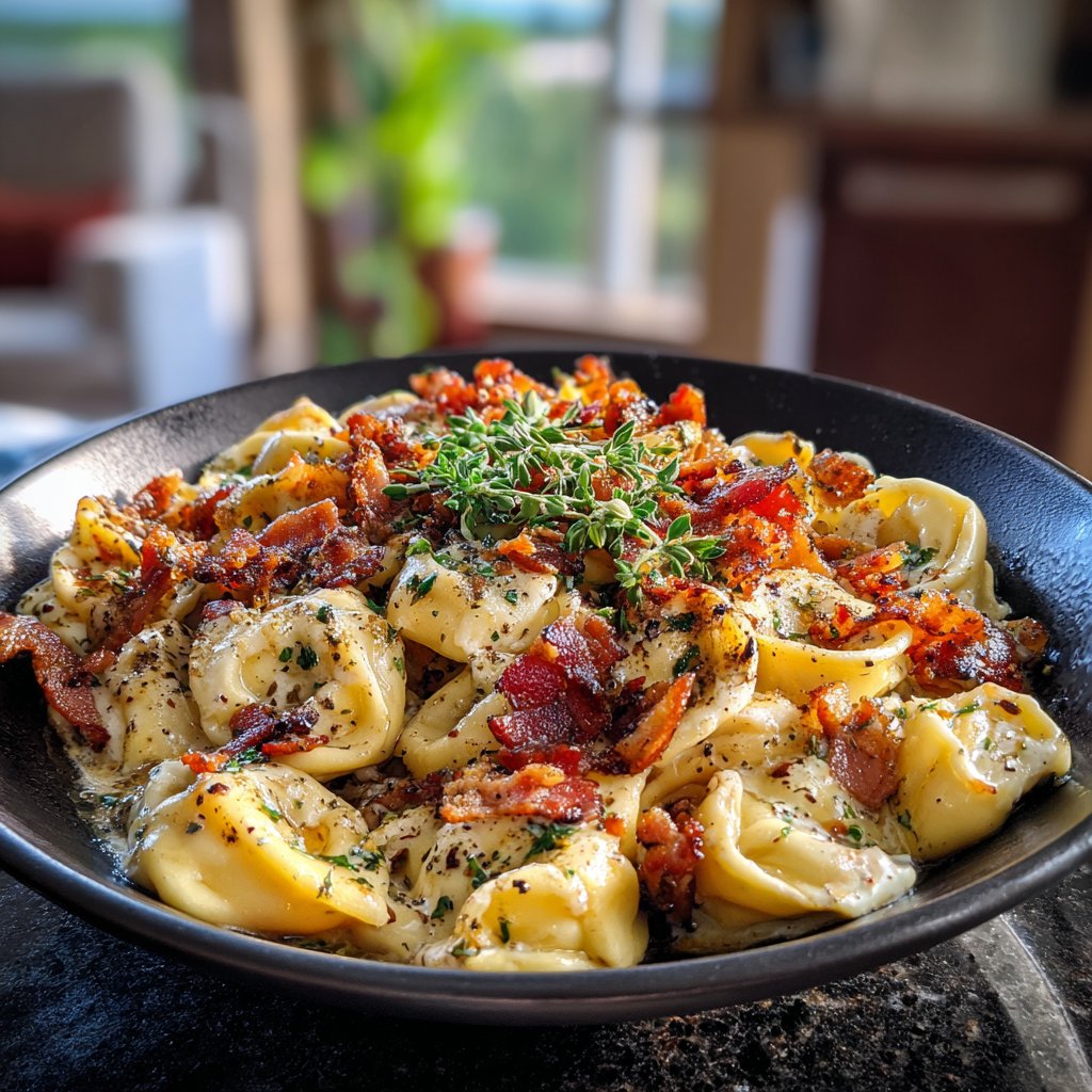 Cracked Garlic Steak Tortellini with Bacon