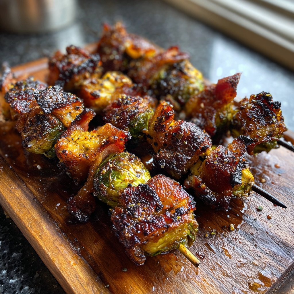 Savory Brussels Sprouts and Bacon Skewers