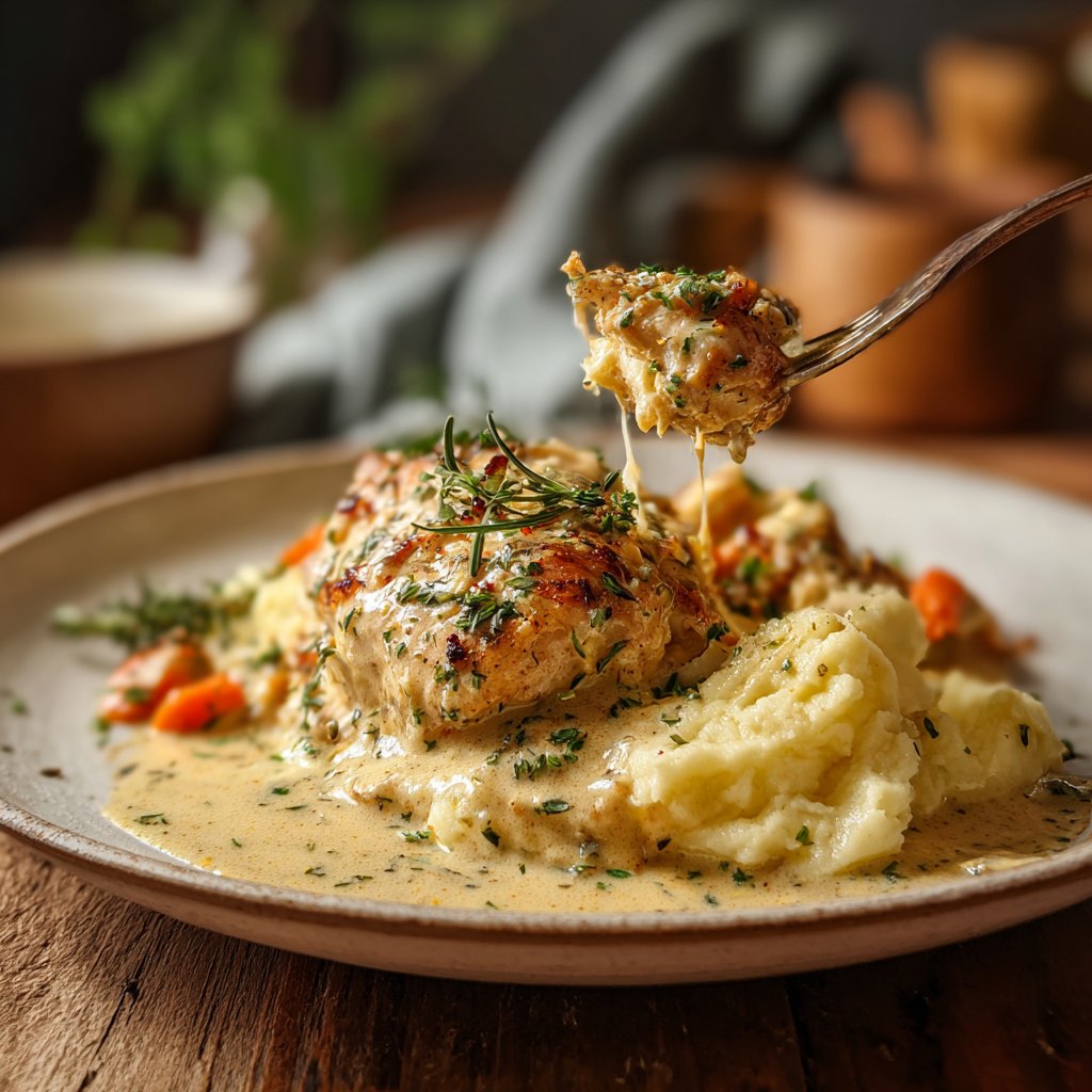 Creamy Herb Chicken with Mashed Potatoes and Carrots