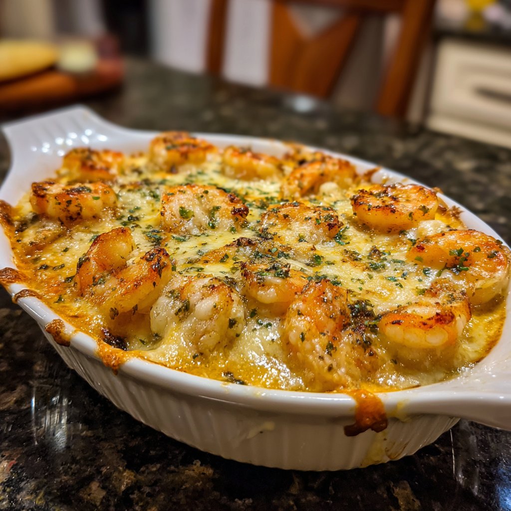 Cheesy Garlic Shrimp Bake